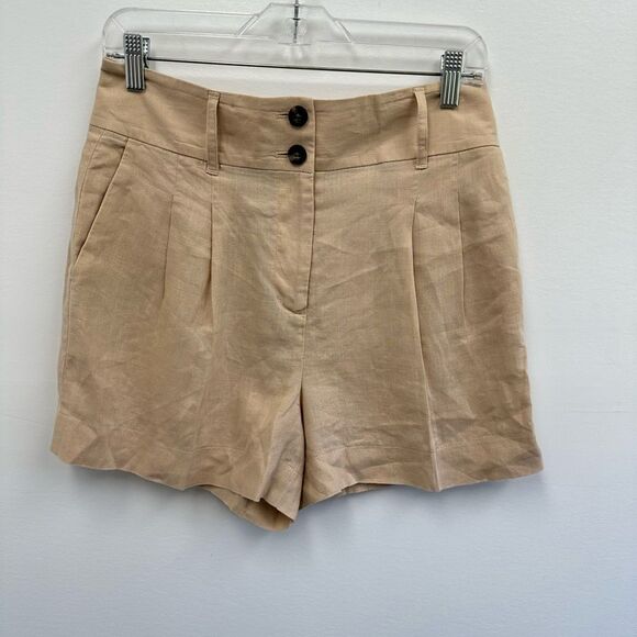 Boden Beige Tan High Rise 100% Linen Pleat Front Shorts 4” inseam Size 4 - Picture 3 of 6
